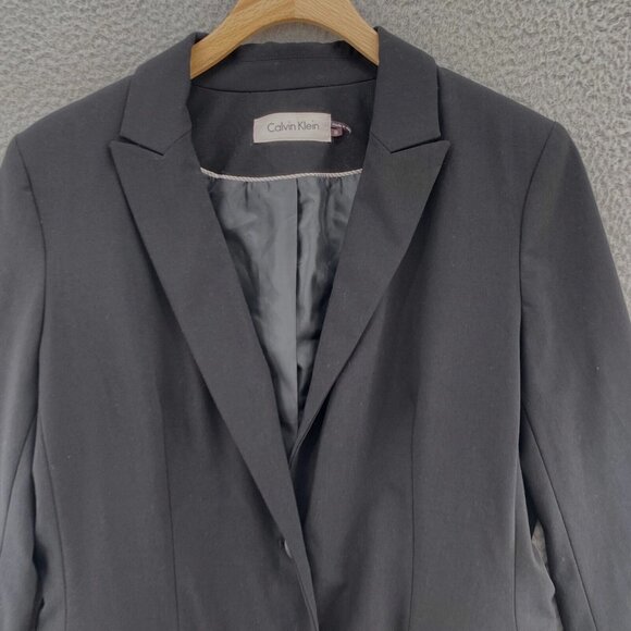 Calvin Klein Blazer Womens 8 Black Stretch Button Up Pockets Office Career Work - Picture 2 of 10